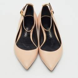 Pre Owned Tom Ford Beige Leather Pointed Toe Ankle Strap Ballet Flats Size 38