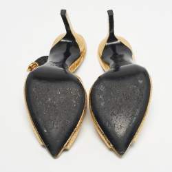 Pre Owned Tom Ford Gold Python Embossed Leather Peep Toe Slingback Pumps Size 36.5