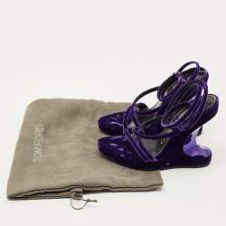 Pre Owned Tom Ford Purple Velvet Wavy Wedge Sandals Size 36