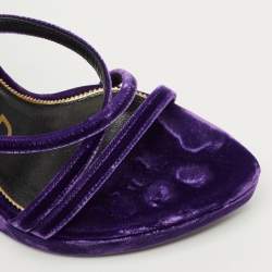 Pre Owned Tom Ford Purple Velvet Wavy Wedge Sandals Size 36