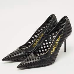 Pre Owned Tom Ford Black Leather Pointed Toe Pumps Size 37.5