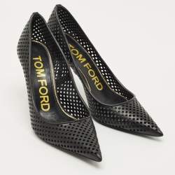 Pre Owned Tom Ford Black Leather Pointed Toe Pumps Size 37.5