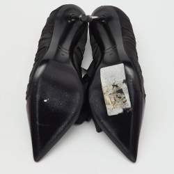 Pre Owned Tom Ford Black Pleated Fabric and Leather Ankle Tie Pumps Size 36