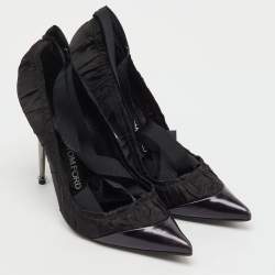 Pre Owned Tom Ford Black Pleated Fabric and Leather Ankle Tie Pumps Size 36