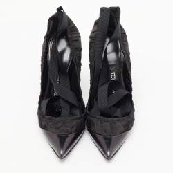 Pre Owned Tom Ford Black Pleated Fabric and Leather Ankle Tie Pumps Size 36