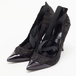 Pre Owned Tom Ford Black Pleated Fabric and Leather Ankle Tie Pumps Size 36