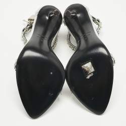 مملوكة مسبقًا Tom Ford Silver Patent Leather Padlock Chain Ankle Strap Sandals Size 36