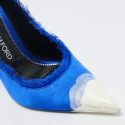 Pre Owned Tom Ford Blue/White Satin Pointed Toe Pumps Size 40