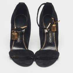 Pre Owned Tom Ford Black Suede Padlock Ankle Strap Sandals Size 38