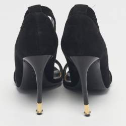 Pre Owned Tom Ford Black Suede Padlock Ankle Strap Sandals Size 38