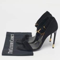 Pre Owned Tom Ford Black Suede Padlock Ankle Strap Sandals Size 38