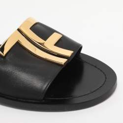 Pre Owned Tom Ford Black Leather TF Slide Sandals Size 37