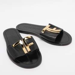 Pre Owned Tom Ford Black Leather TF Slide Sandals Size 37