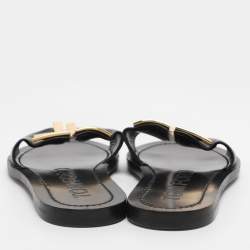 Pre Owned Tom Ford Black Leather TF Slide Sandals Size 37