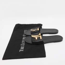 Pre Owned Tom Ford Black Leather TF Slide Sandals Size 37