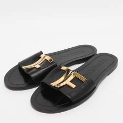 Pre Owned Tom Ford Black Leather TF Slide Sandals Size 37