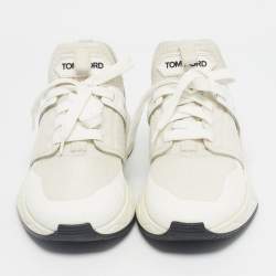 Pre Owned Tom Ford White Mesh and Suede Jago Low Top Sneakers Size 39.5