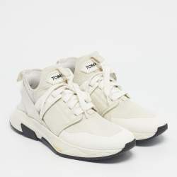 Pre Owned Tom Ford White Mesh and Suede Jago Low Top Sneakers Size 39.5