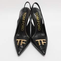 Pre Owned Tom Ford Black Croc Embossed Leather Slingback Pumps Size 37