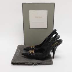Pre Owned Tom Ford Black Croc Embossed Leather Slingback Pumps Size 37