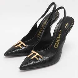 Pre Owned Tom Ford Black Croc Embossed Leather Slingback Pumps Size 37
