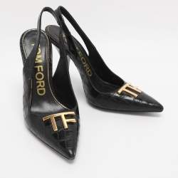 Pre Owned Tom Ford Black Croc Embossed Leather Slingback Pumps Size 37