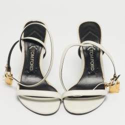 مملوكة م�سبقًا Tom Ford White Leather Padlock Chain Ankle Strap Sandals Size 37.5