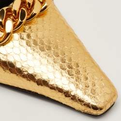 Pre Owned Tom Ford Size 40.5 Gold Python Embossed Leather Chain Link Slingback Pumps