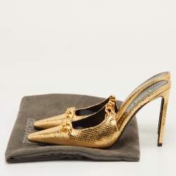 Pre Owned Tom Ford Size 40.5 Gold Python Embossed Leather Chain Link Slingback Pumps