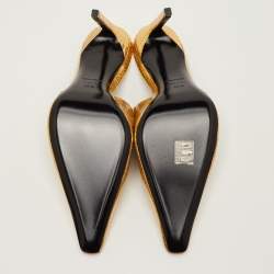 Pre Owned Tom Ford Size 40.5 Gold Python Embossed Leather Chain Link Slingback Pumps