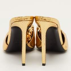 Pre Owned Tom Ford Size 40.5 Gold Python Embossed Leather Chain Link Slingback Pumps