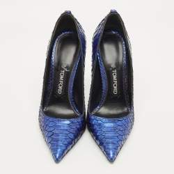 Pre Owned حذاء كعب عالي توم فورد جلد ثعبان فضي ميتالك مقدمة مدببة مقاس 38