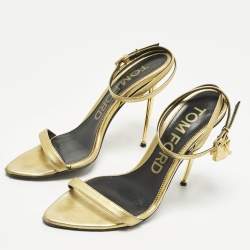 مملوكة مسبقًا Tom Ford Padlock Size 39 Gold Leather Ankle Strap Sandals