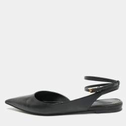 مملوكة مسبقًا Tom Ford Size 39 Black Leather Ankle Strap Ballet Flats