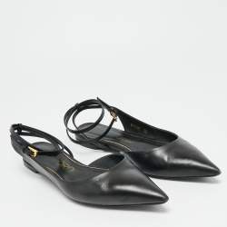 مملوكة مسبقًا حذاء باليرينا فلات توم فورد جلد أسود سير كاحل مقاس 39