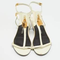 Pre Owned حذاء فلات توم فورد رباط كاحل قفل جلد براءات اختراع أبيض مقاس 37.5