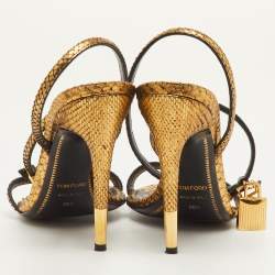 Pre Owned صندل توم فورد جلد ثعبان ذهبي بحزام للكاحل قفل مزين مقاس 36.5