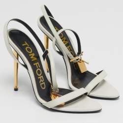 Pre Owned Tom Ford Padlock Size 36 White Leather Ankle Strap Sandals