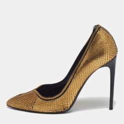Pre Owned Tom Ford Size 41 Gold Metallic Python Leather Pumps