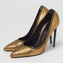 Pre Owned Tom Ford Size 41 Gold Metallic Python Leather Pumps