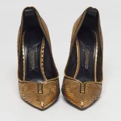 Pre Owned Tom Ford Size 41 Gold Metallic Python Leather Pumps