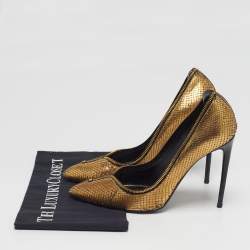 Pre Owned Tom Ford Size 41 Gold Metallic Python Leather Pumps