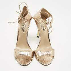 Pre Owned Tom Ford Size 40 Gold Python Embossed Leather Ankle Strap Sandals