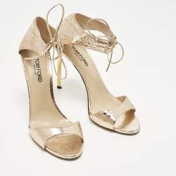 Pre Owned Tom Ford Size 40 Gold Python Embossed Leather Ankle Strap Sandals