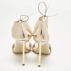 Pre Owned Tom Ford Size 40 Gold Python Embossed Leather Ankle Strap Sandals