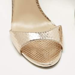 Pre Owned Tom Ford Size 40 Gold Python Embossed Leather Ankle Strap Sandals