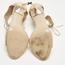 Pre Owned Tom Ford Size 40 Gold Python Embossed Leather Ankle Strap Sandals