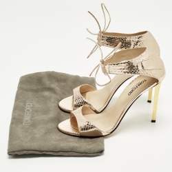 Pre Owned Tom Ford Size 40 Gold Python Embossed Leather Ankle Strap Sandals