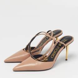Pre Owned Tom Ford Padlock Size 39 Light Brown Leather Pointed Toe Ankle Wrap Pumps