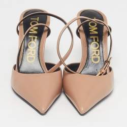 Pre Owned Tom Ford Padlock Size 39 Light Brown Leather Pointed Toe Ankle Wrap Pumps